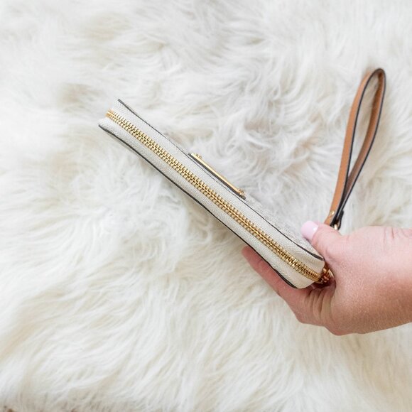 *LIKE NEW!* MICHAEL KORS MK LOGO SMARTPHONE WALLET WRISTLET White/Gray/Gold - Picture 7 of 12